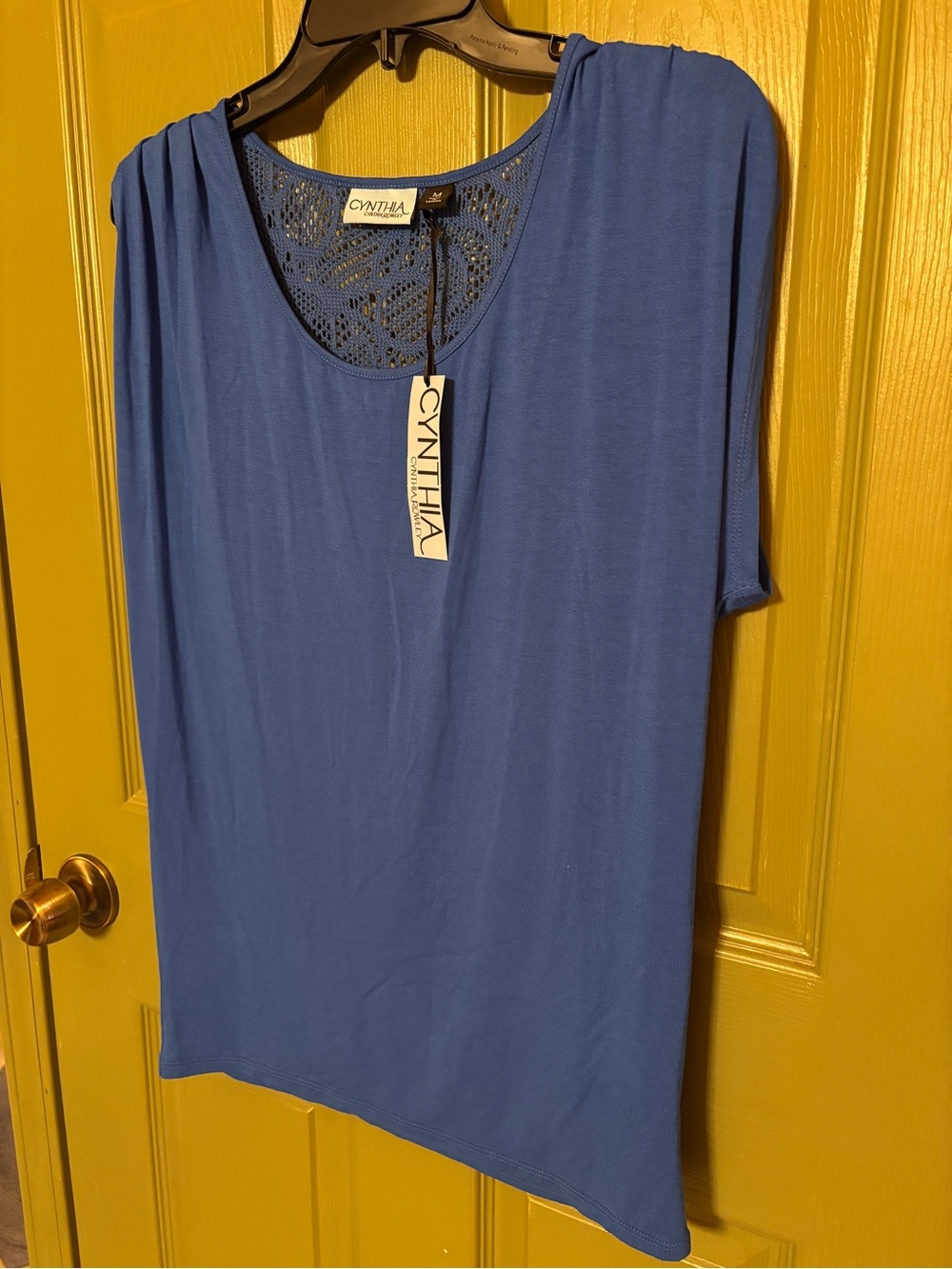 Cynthia Rowley Royal Blue Scoop Neck Knit Top With Crochet Back